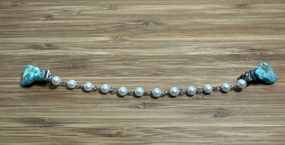 Vintage Turquoise Pearl Sweater Guard Clip Chain Southwestern Jewelry